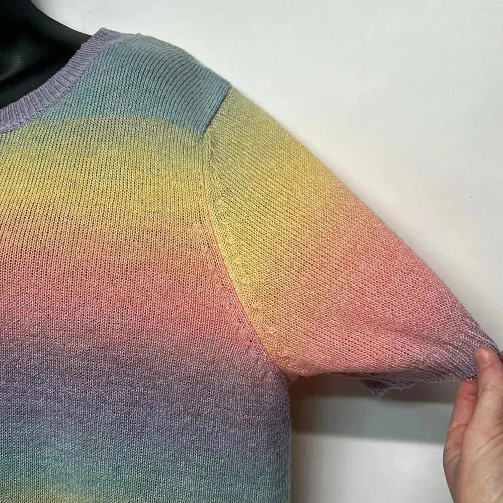 SHEIN  size large, short sleeve knit, rainbow ombre top - Picture 3 of 6